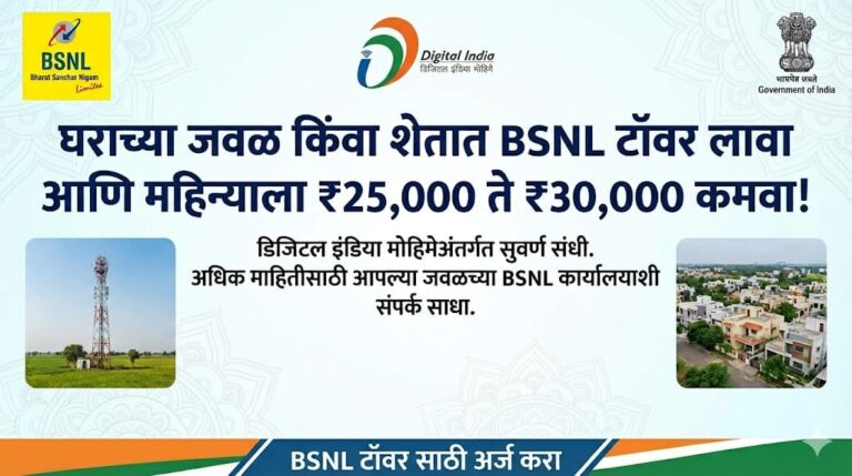 शेतात किंवा घरावर BSNL टॉवर लावा आणि महिन्याला 25-30 हजार कमवा!